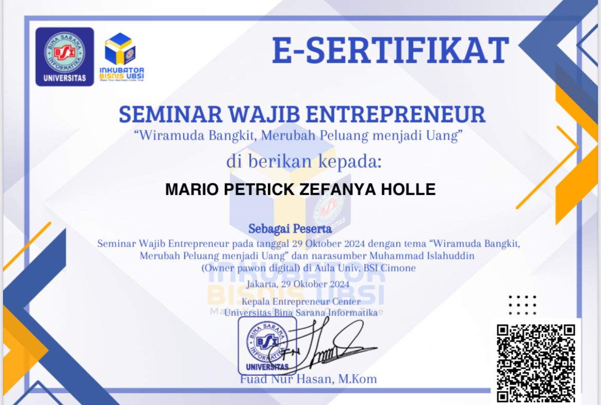 E-Sertifikat Seminar Entrepeneur